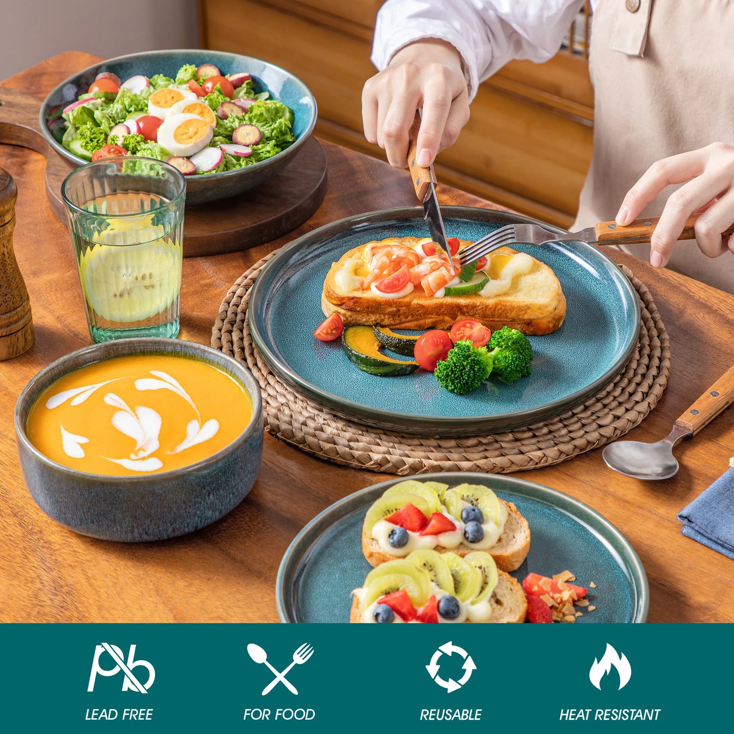 Malacasa Reactive Glaze Ceramic Dinner Set Tableware