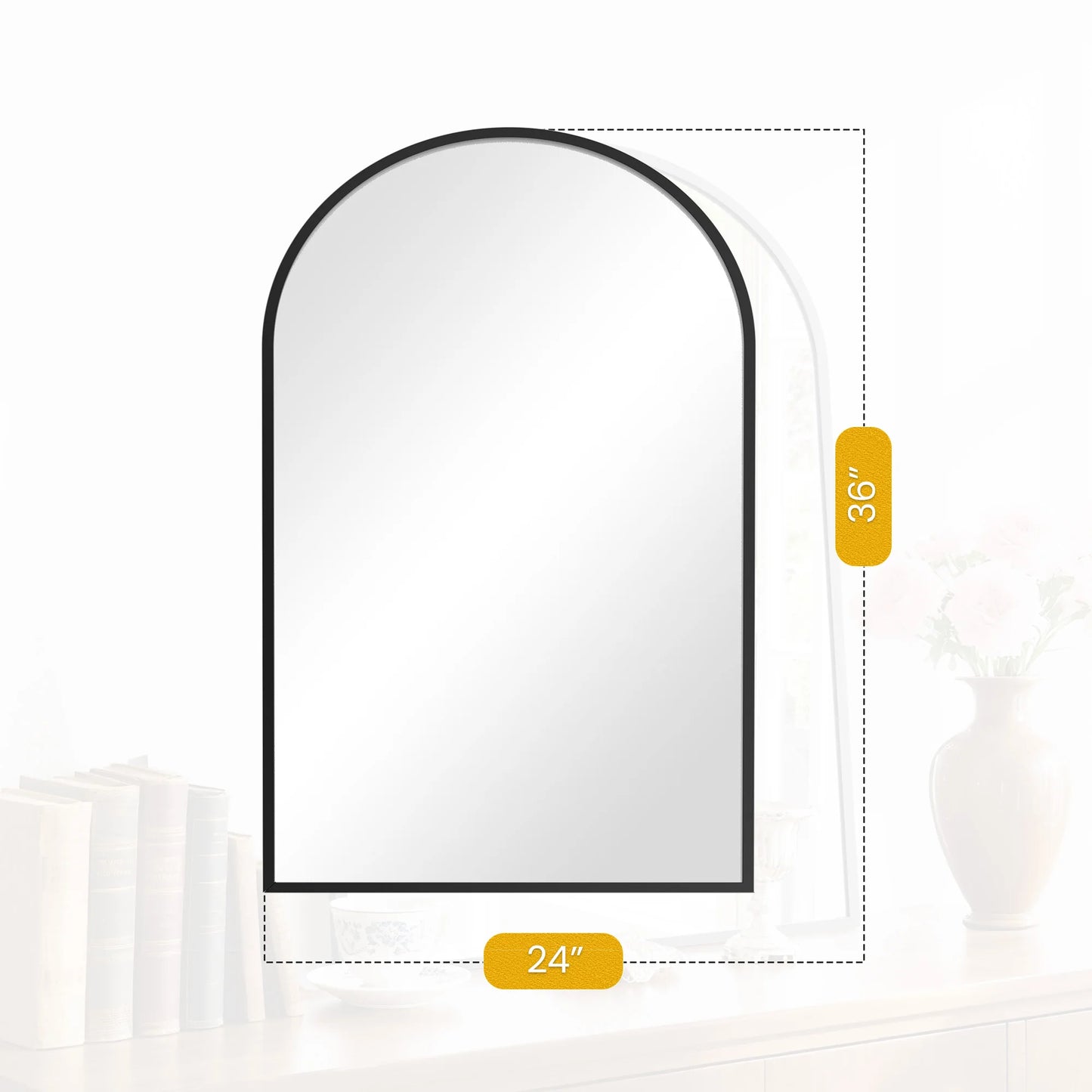 JHK Arched Mirror With Matte Metal Frame For Wall Mount