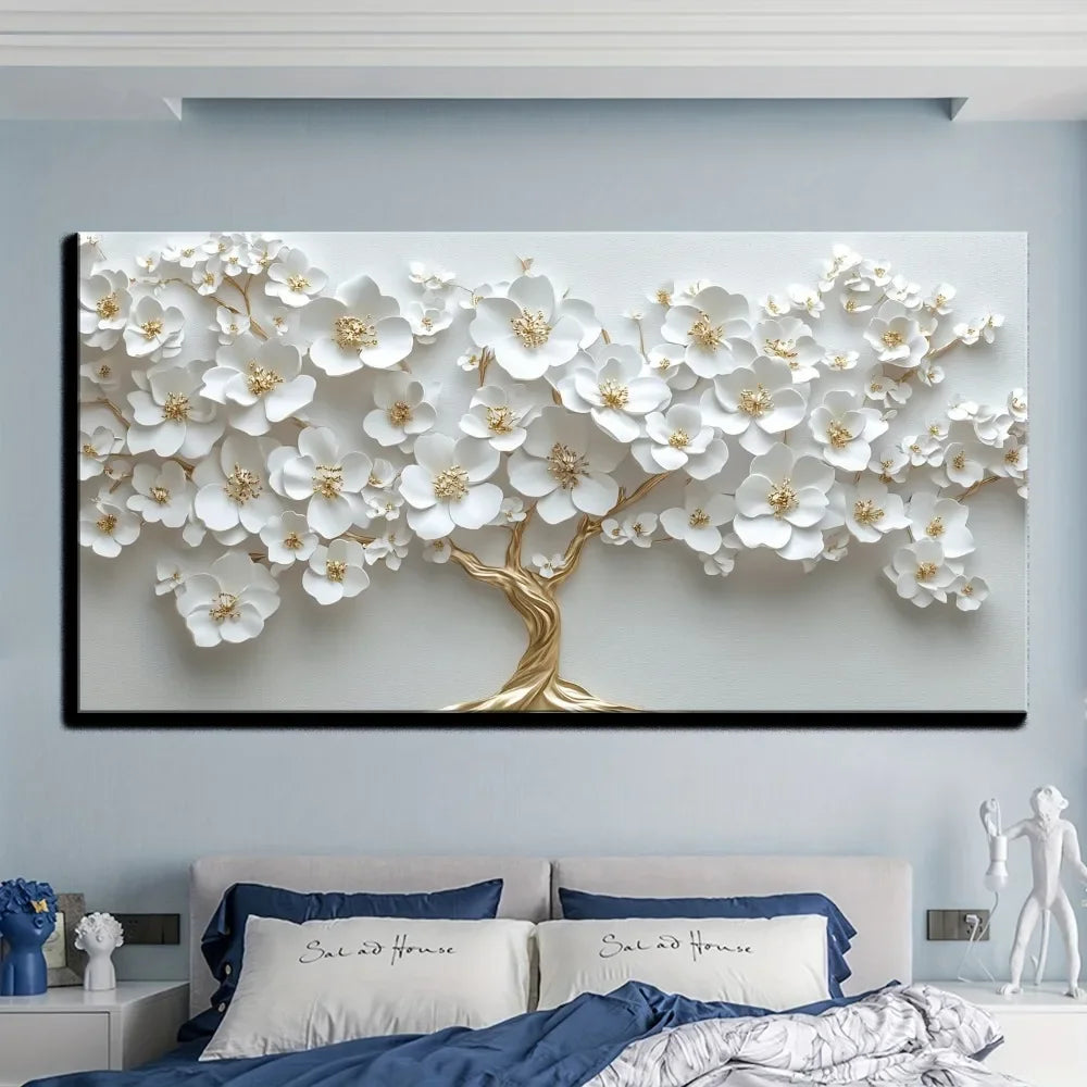 Nordic Flower Oil Painting on Canvas With Wooden Frame