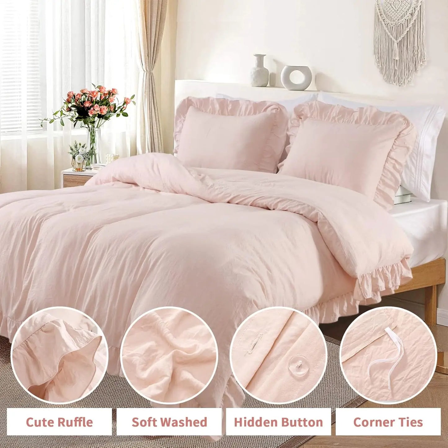 Lotus Leaf Edge Duvet Cover Set Polyester Bedding 3 Piece