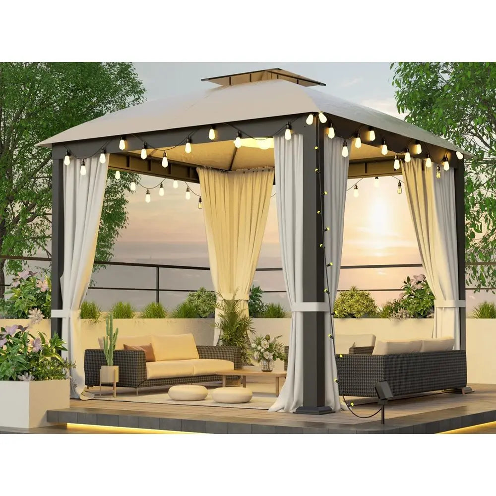 Patio Gazebo Heavy Duty Outdoor Shelter With Privacy Curtains
