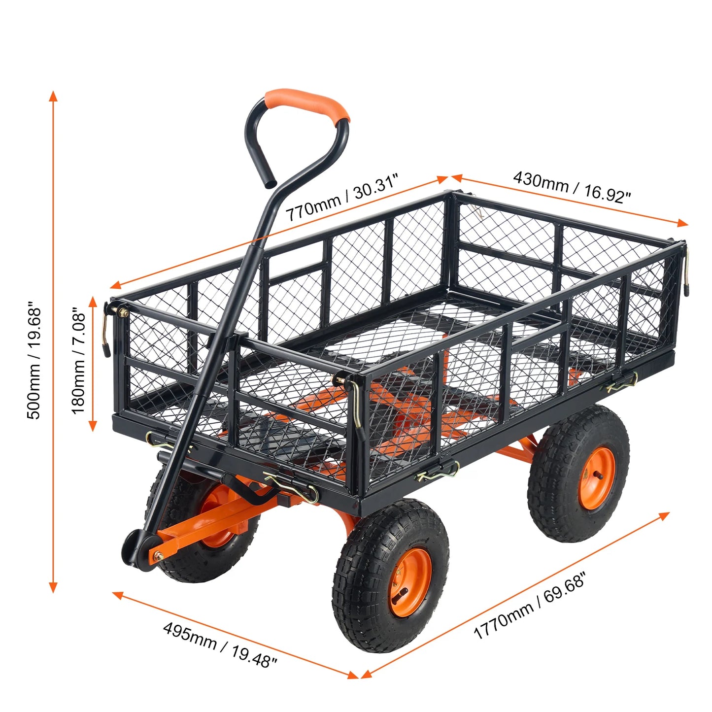 SucceBuy Garden Cart Sturdy Metal Utility Wagon Wheelbarrow