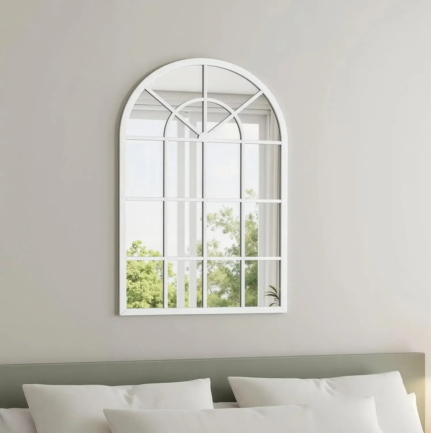 Arched Wall Mirror With Iron Frame For Entryway And Vanity