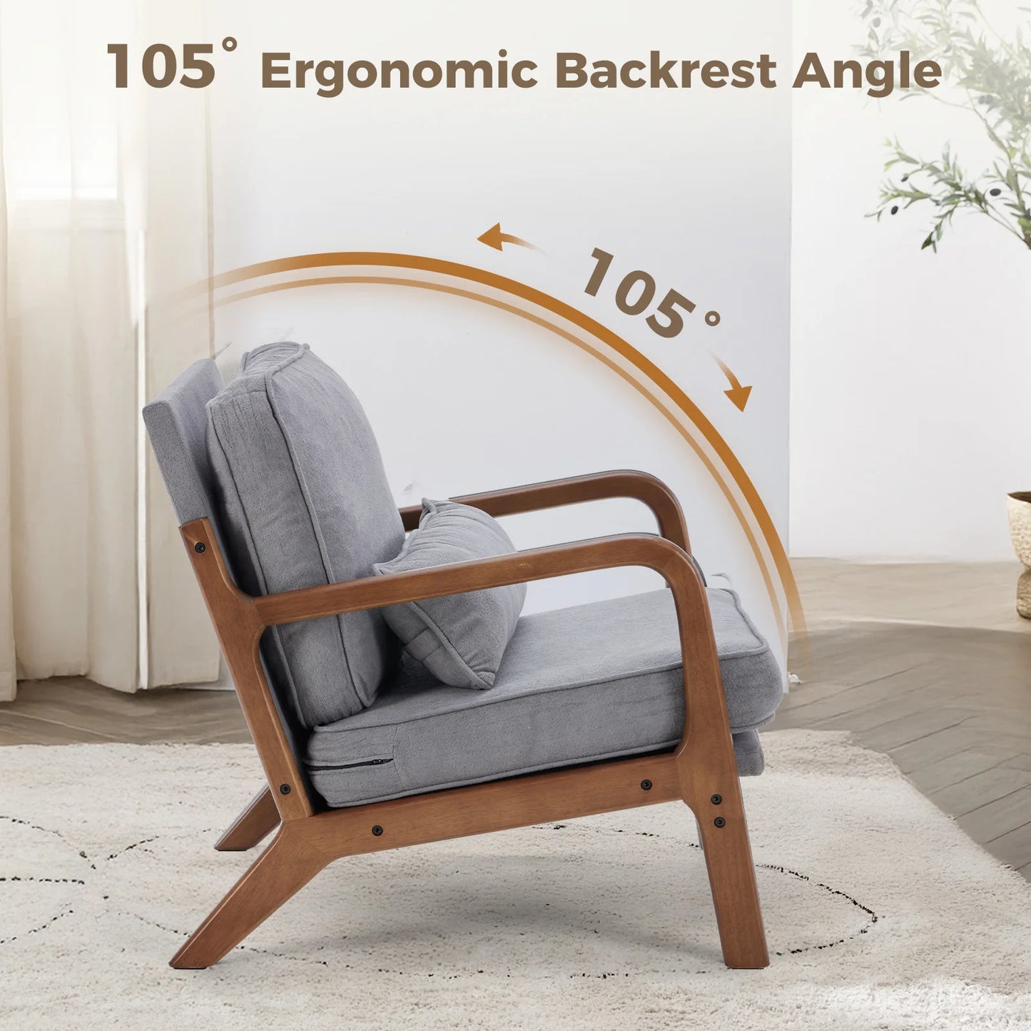 JHK Mid Century Modern Armchair With Wooden Frame