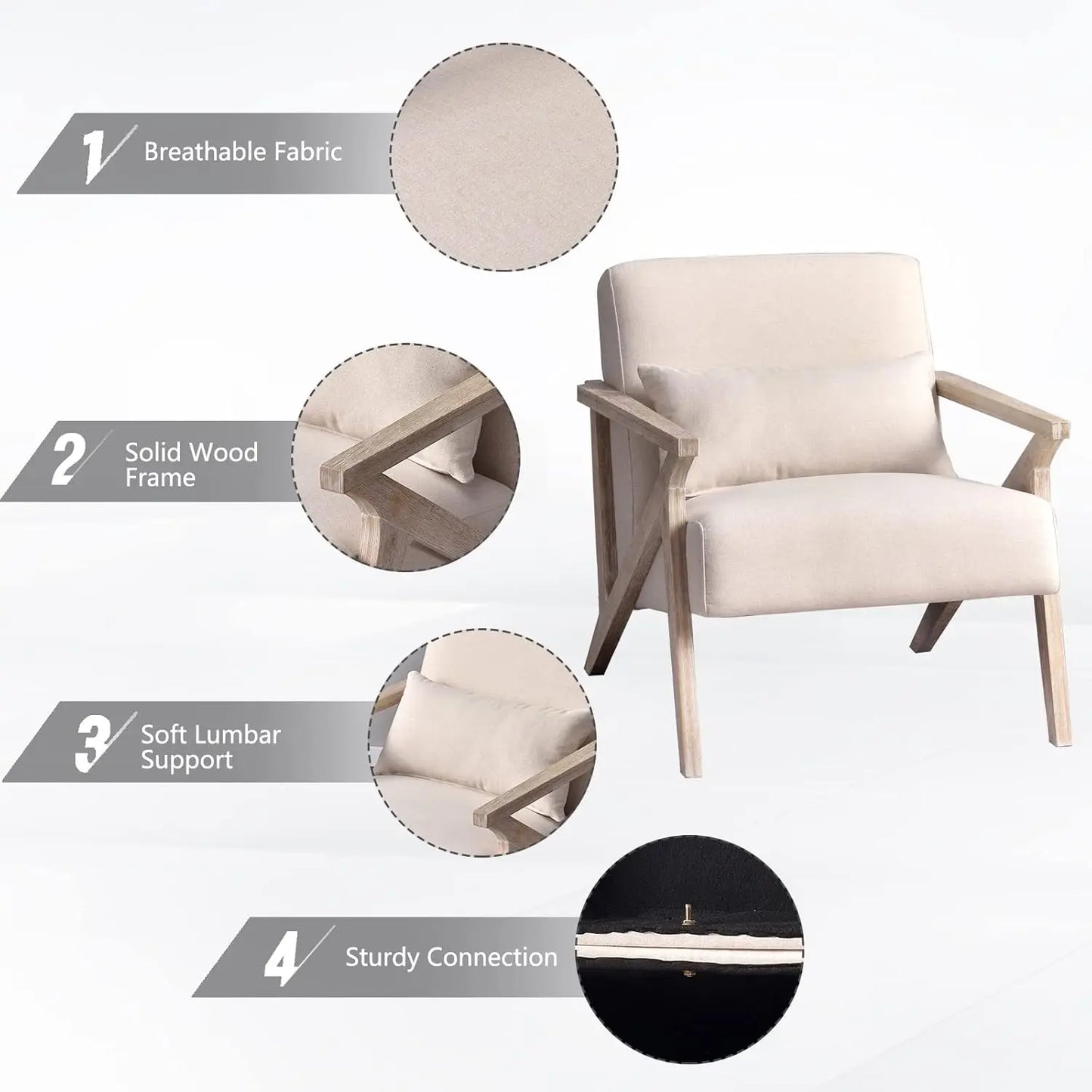 Mid Century Modern Accent Chair Set of 2 Upholstered Seats