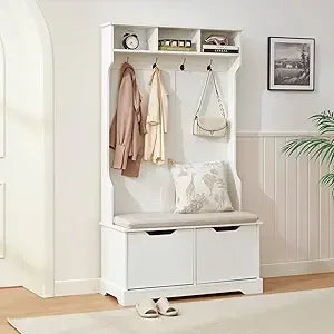 XMSJ Hall Tree Bench With Shoe Storage And Coat Rack