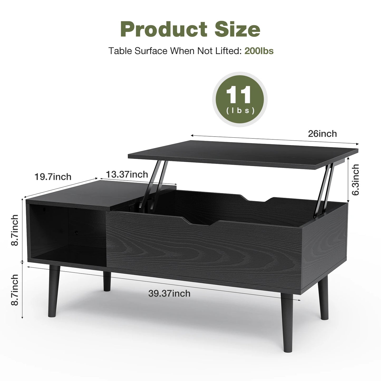 JHK Lift Top Coffee Table with Storage and Easy Lift