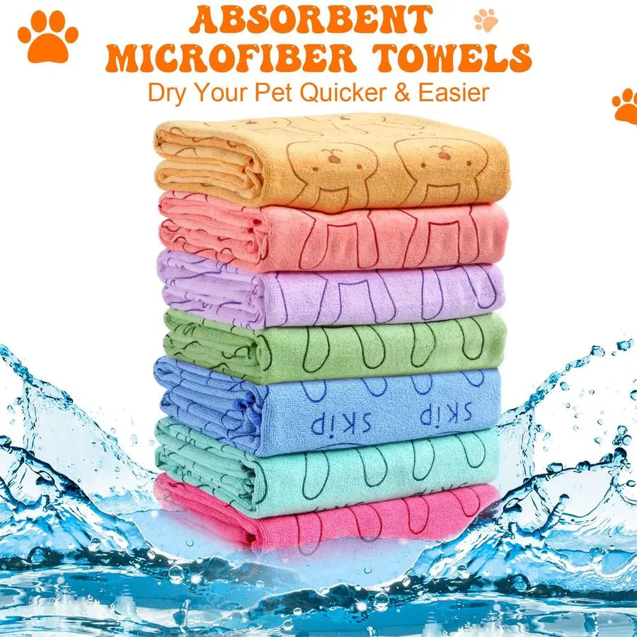 8-Piece Dog Drying Towels Set Microfiber Pet Bath Towels Absorbent