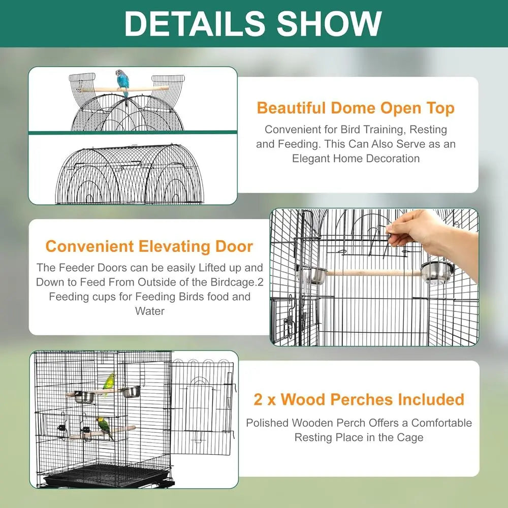 Open-Top Wrought Iron Bird Cage With Slide-Out Tray Stand