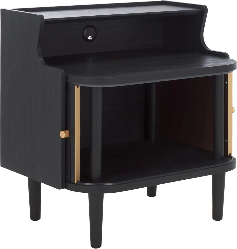 Mid-Century Modern Nightstand With Tambour Door And Hutch