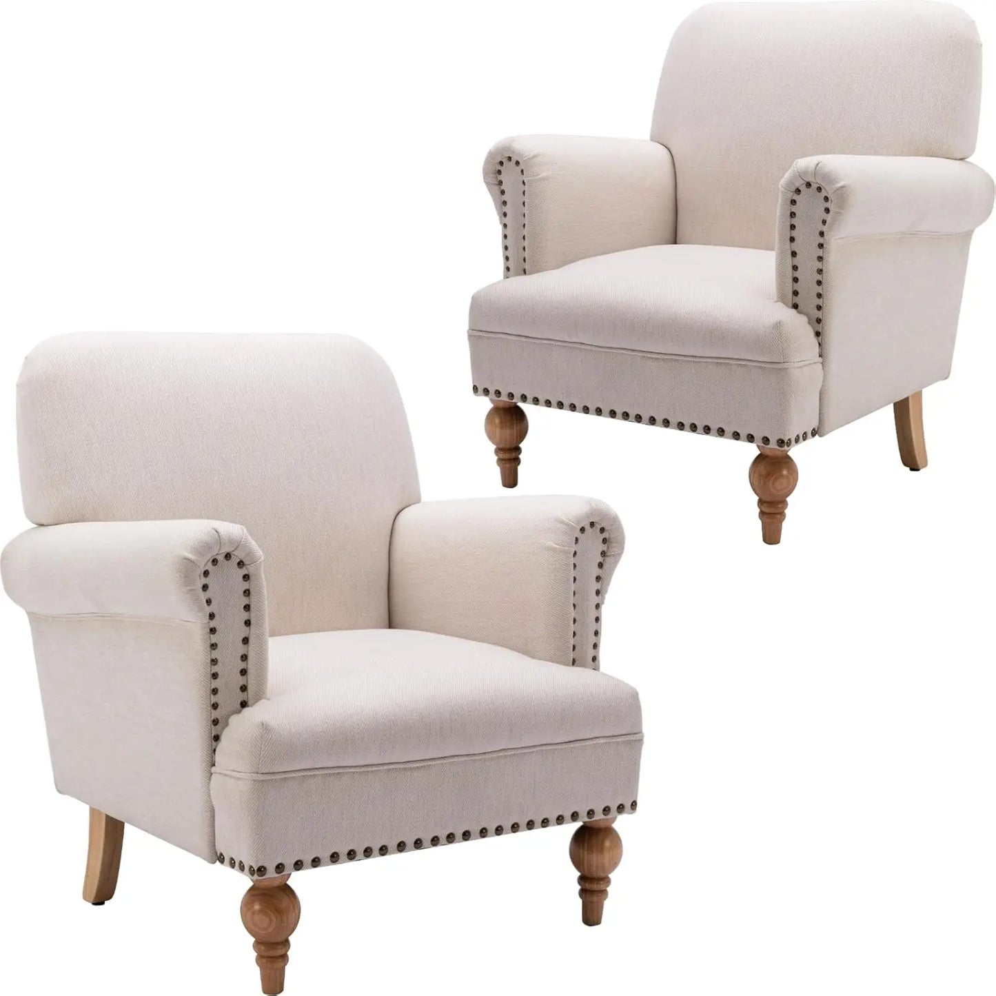 Striped Linen Accent Chairs Set of 2 Modern Farmhouse Upholstered Armchairs