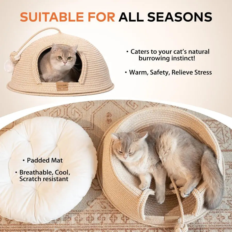 Cat Cave Bed Indoor Cat House With Washable Cushion