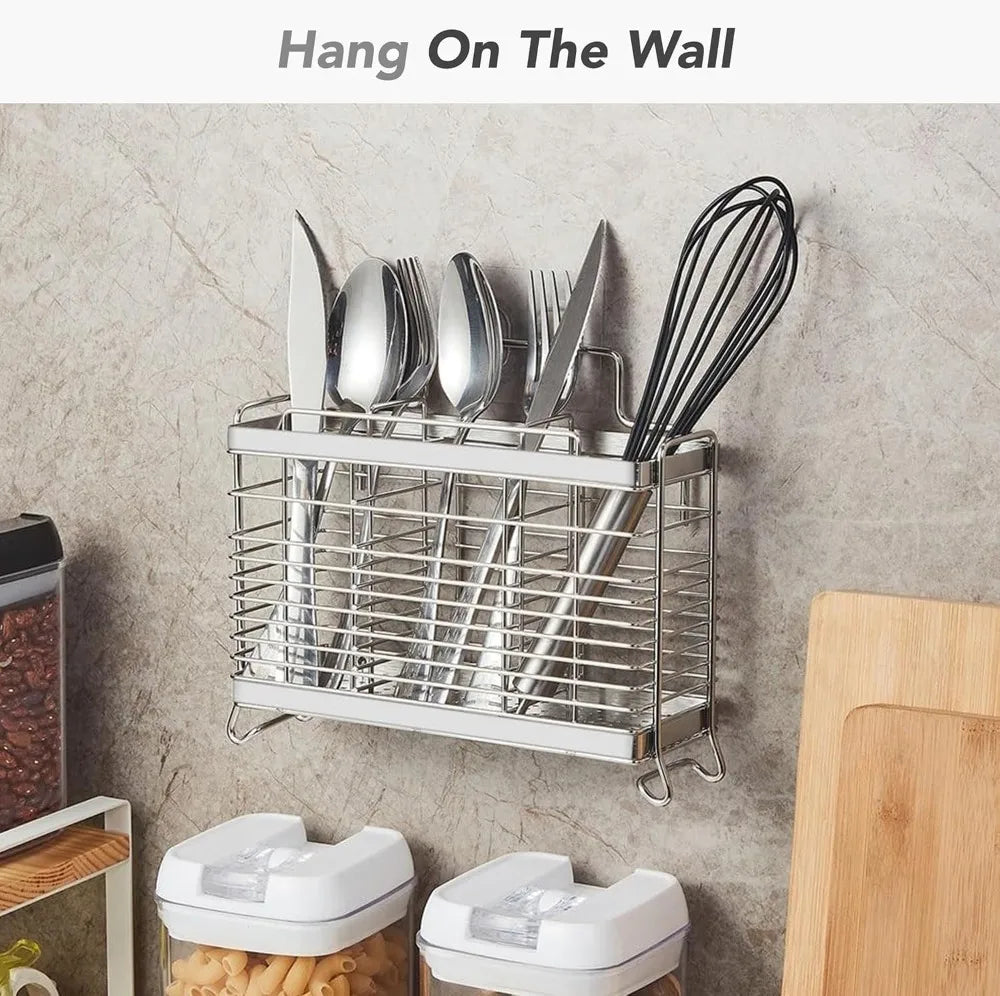Stainless Steel Utensil Drying Rack With Divided Compartments