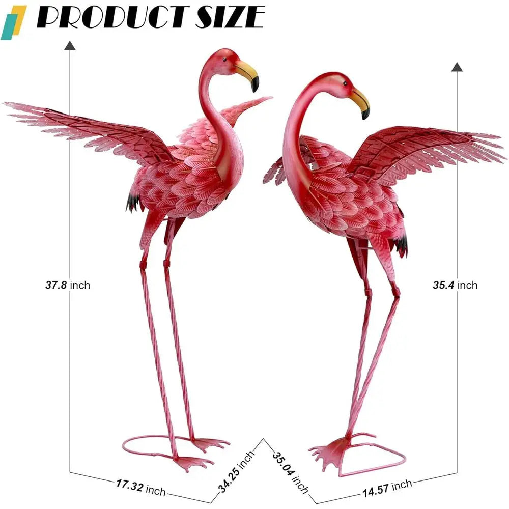Metal Flamingo Yard Decor Set Of 2 For Garden Ornaments