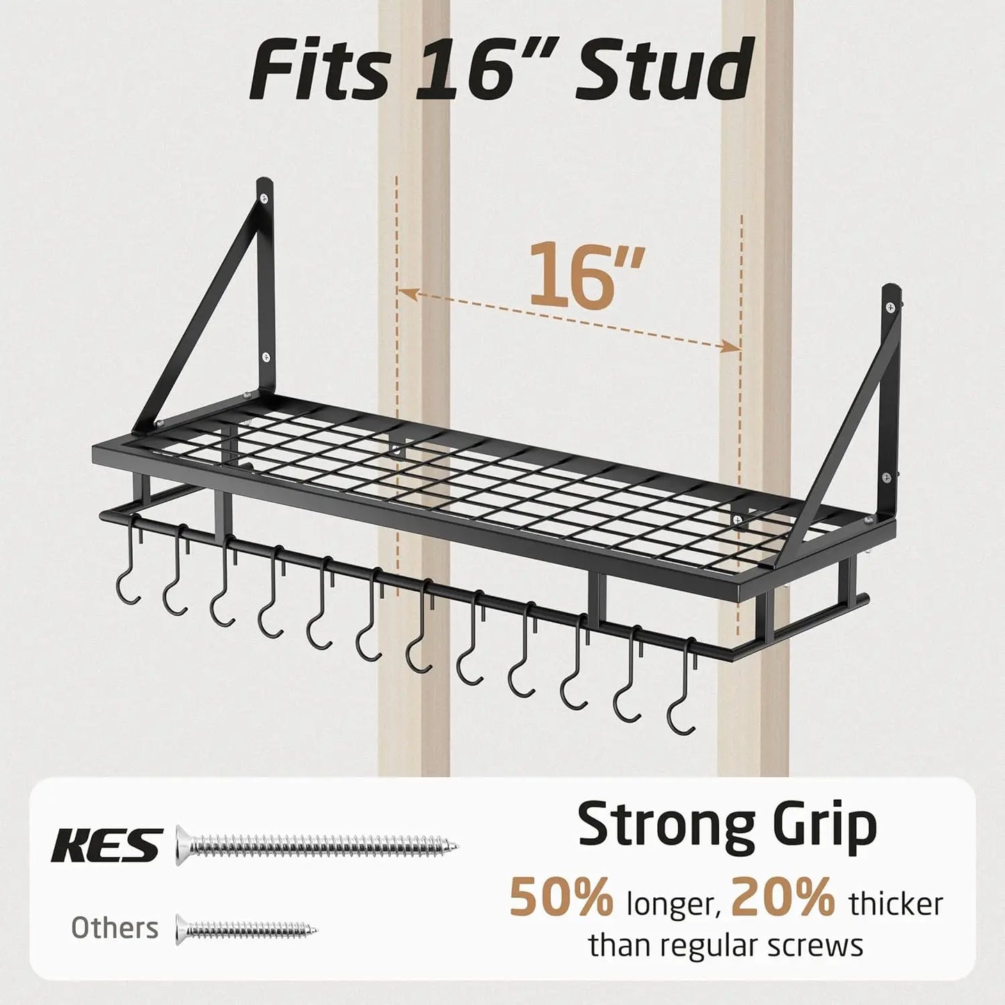 Wall Mounted Kitchen Pan Rack With Hooks Space Saving Organizer