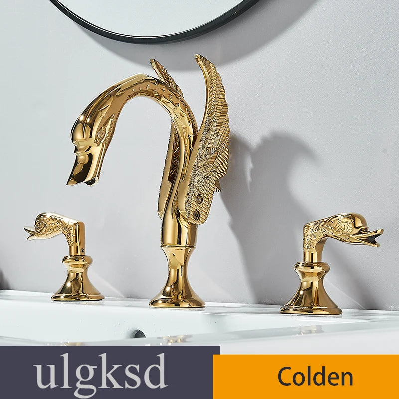 Ulgksd Swan Shape Bathroom Faucet With Crystal Handles Hot Cold