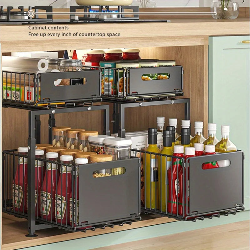 AEHOME 2 Tier Slide Out Cabinet Organizer Heavy Duty Storage