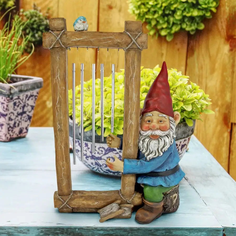 Garden Gnome Wind Chimes Outdoor Decoration Five Aluminum Chimes