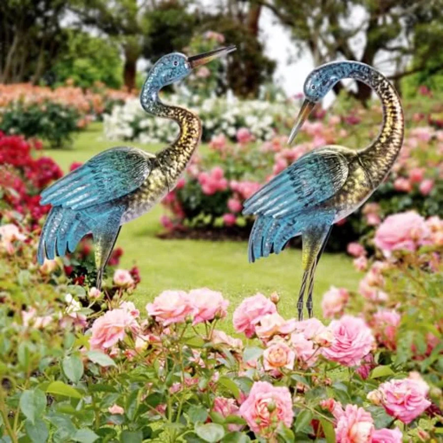 SHXI Outdoor Garden Crane Statues Heron Yard Art Metal Sculpture