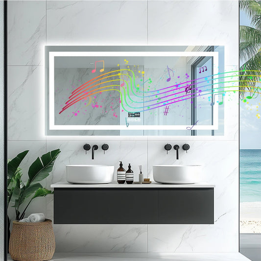 Wisfor LED Bathroom Mirror With Lights Bluetooth Digital Display Memory Dimmable