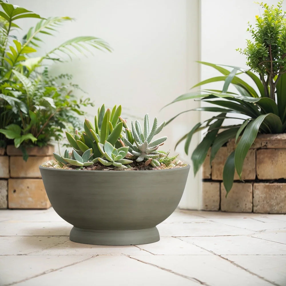 Recycled Resin Planter Bowl Indoor Outdoor Durable Drainage Holes