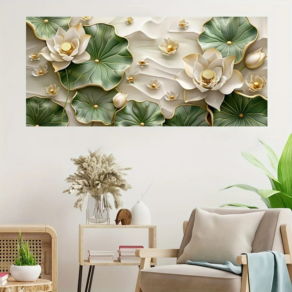 Modern Abstract Lotus Leaf Canvas Art With Pine Wood Frame
