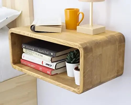 Floating Wooden Nightstand, Wall Mounted Bedside Shelf