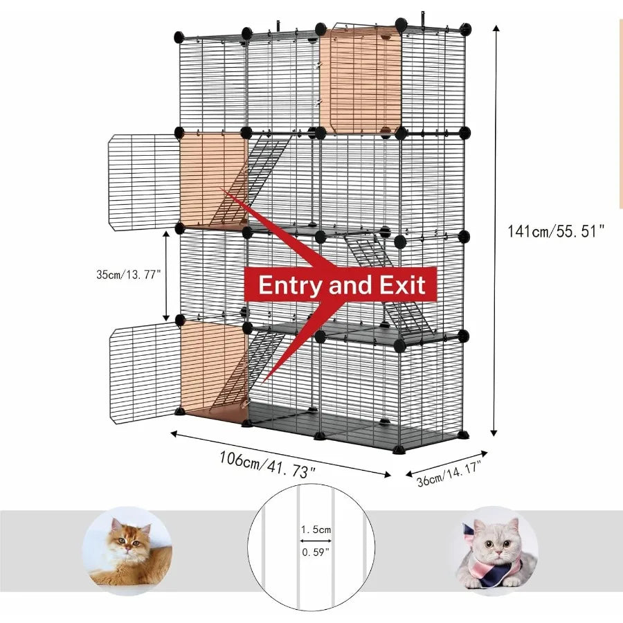 NONECN 3 Tier Indoor Wire Cat Cage With DIY Playpen
