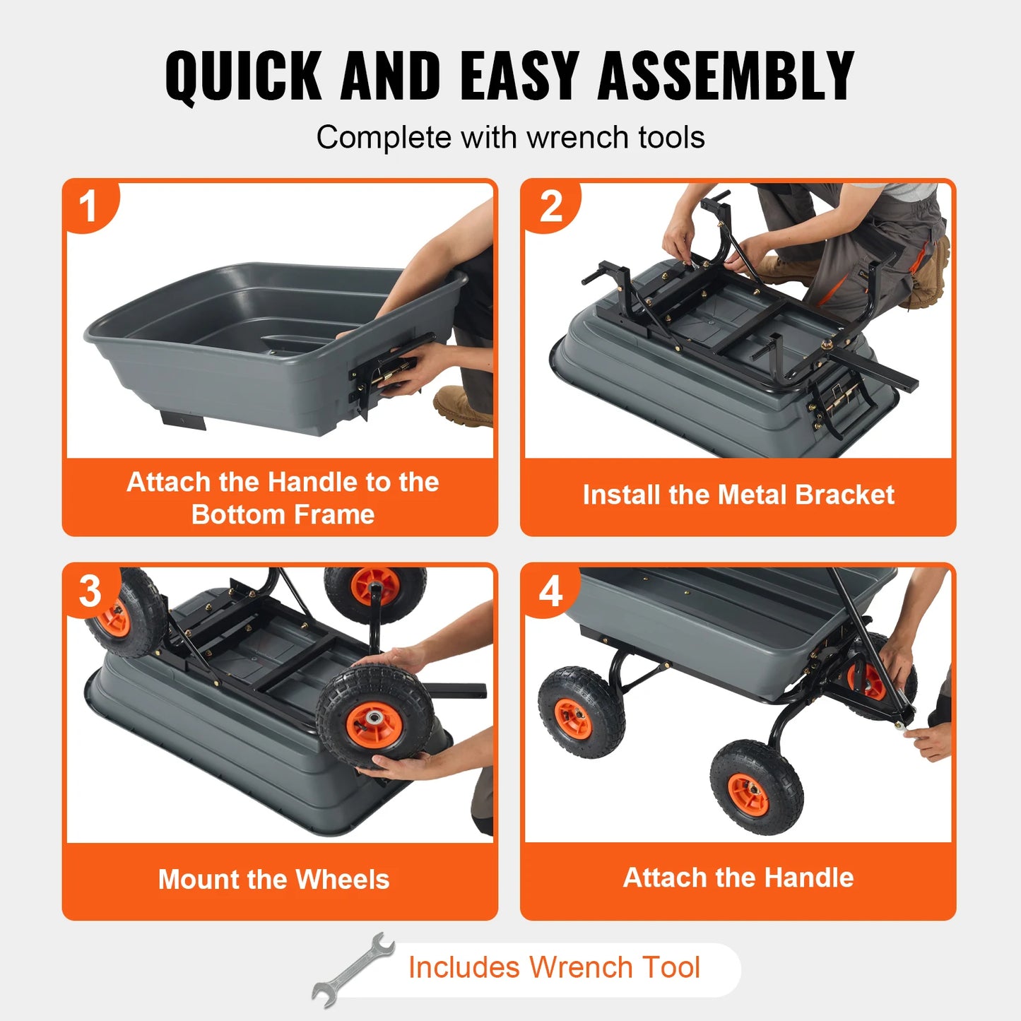 SucceBuy Poly Garden Dump Cart With Steel Frame And Handle