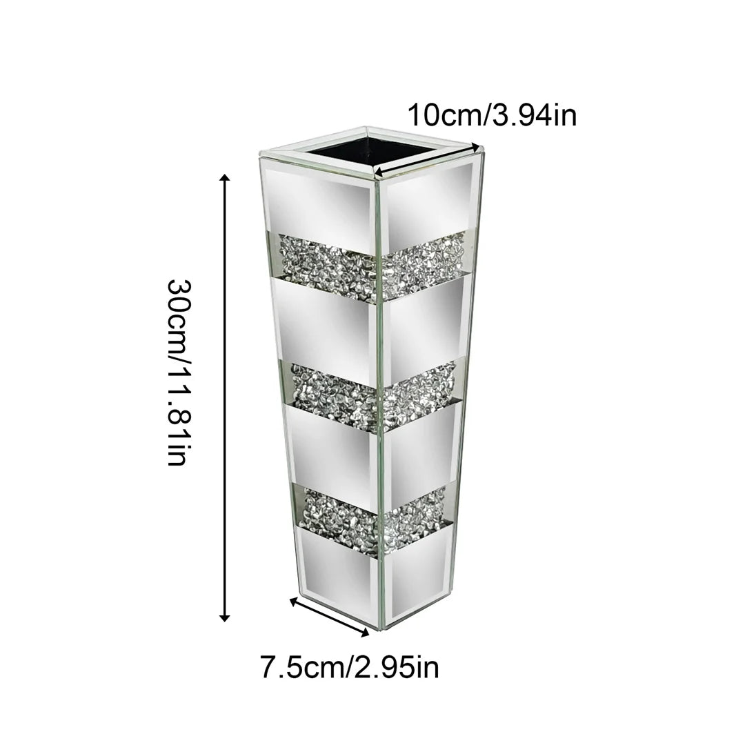 Modern Floor Crystal Glass Mirrored Flower Vase Decorative Standing