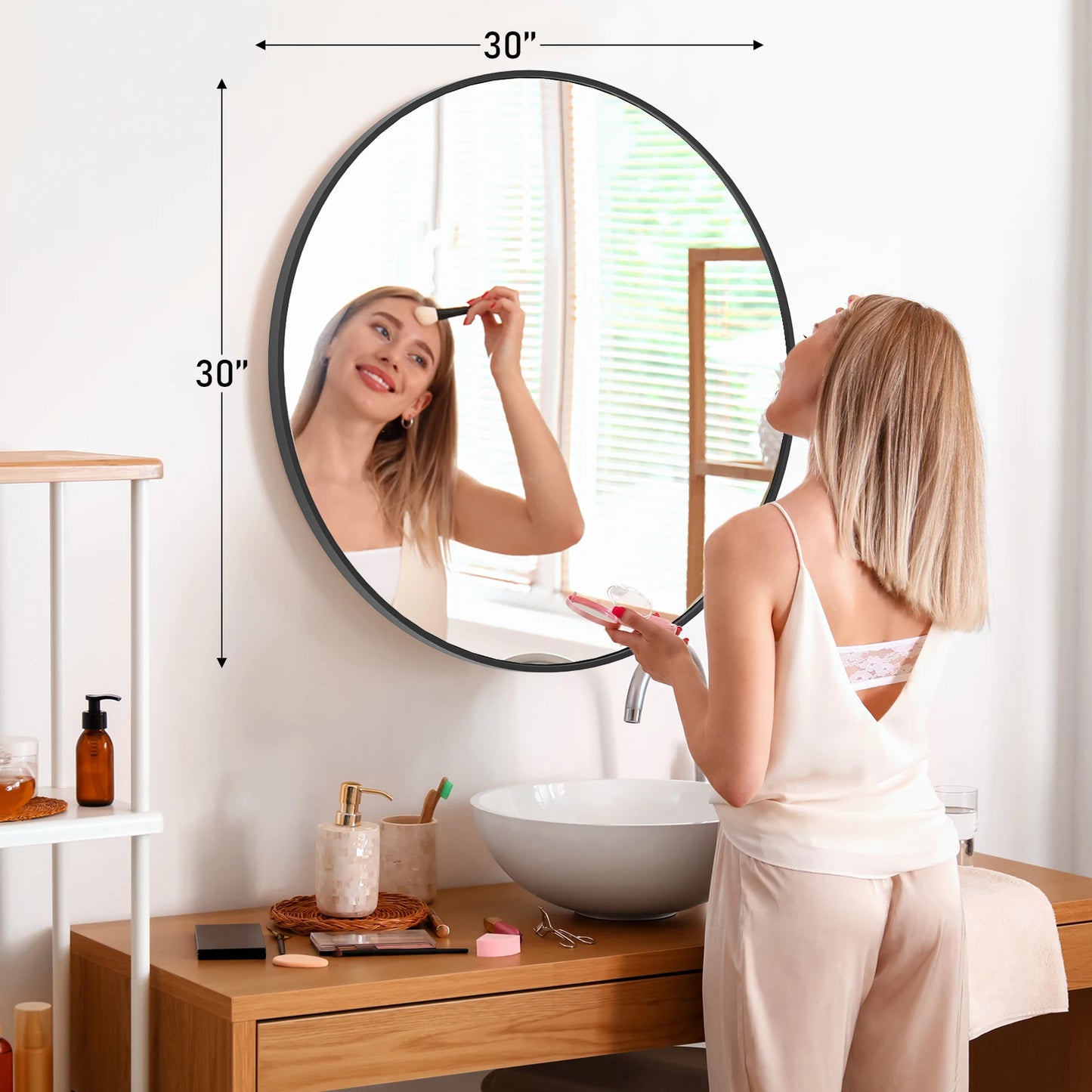 JHK Round Vanity Mirror Framed Matte Metal Wall Mount