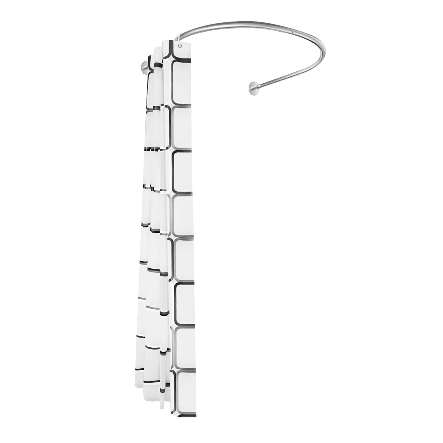 Stainless Steel No-Drill L-Shape Shower Curtain Rod With Curtain