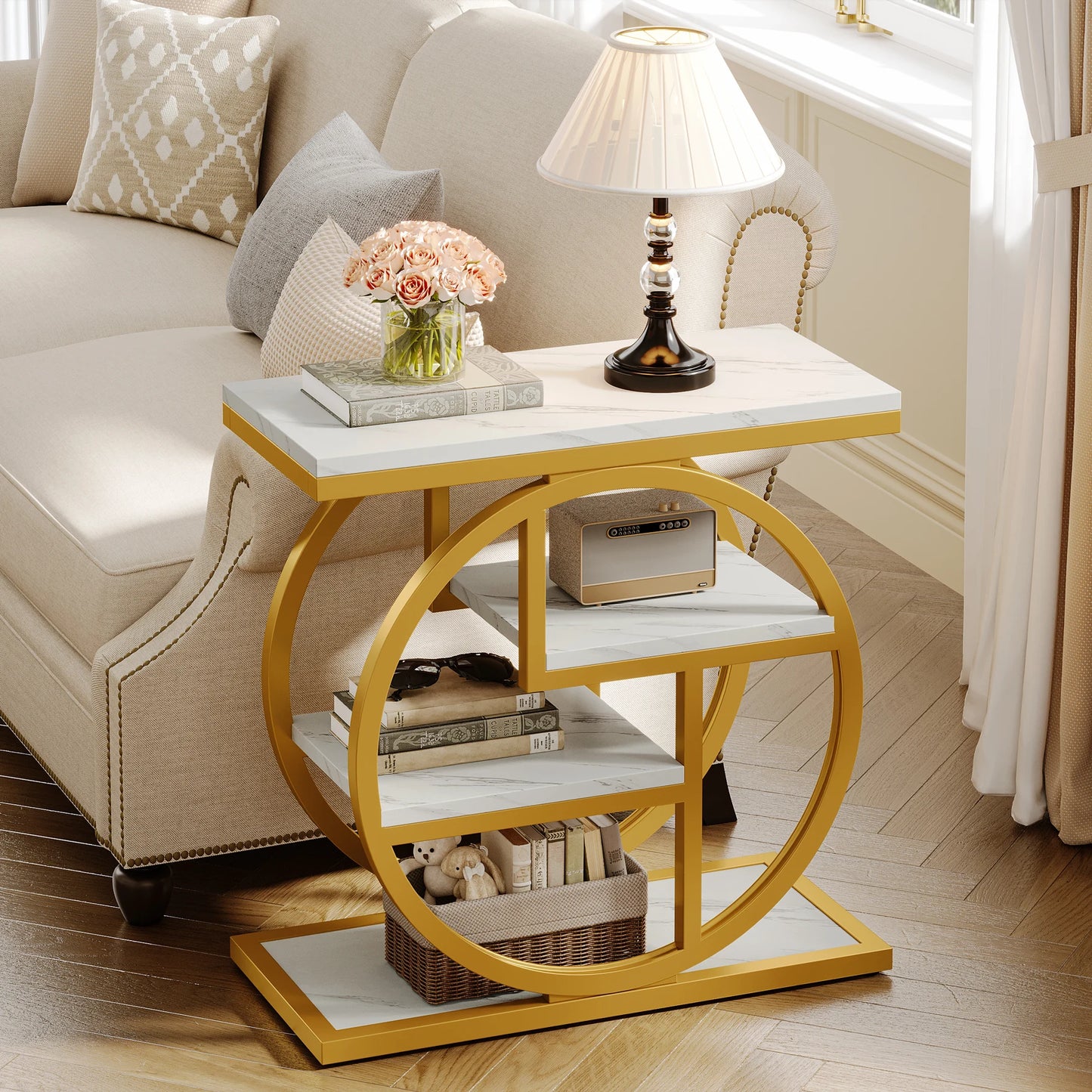 Tribesigns End Table With Storage Shelves For Living Room