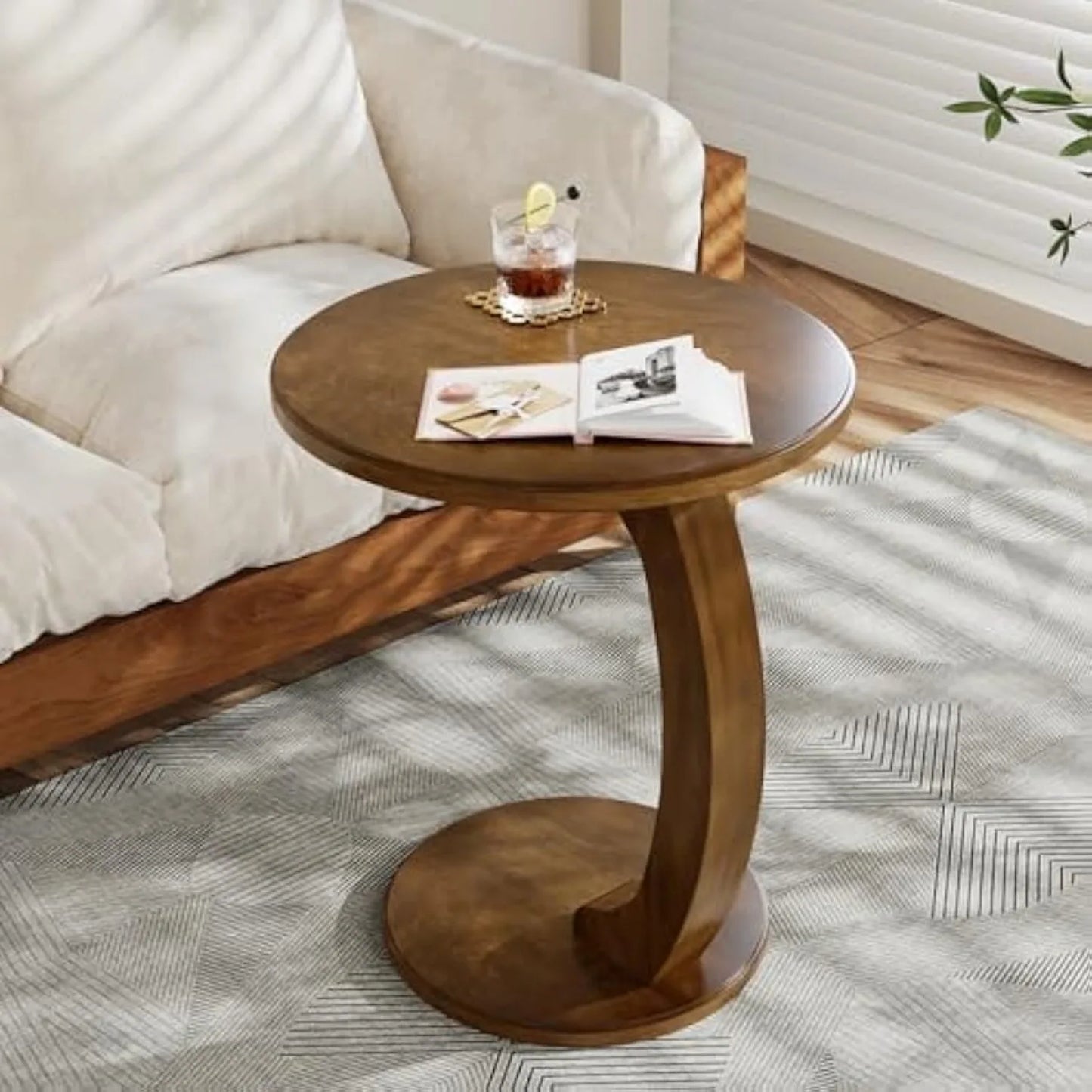 Little Tree Mid Century C Shaped Wood End Table Living