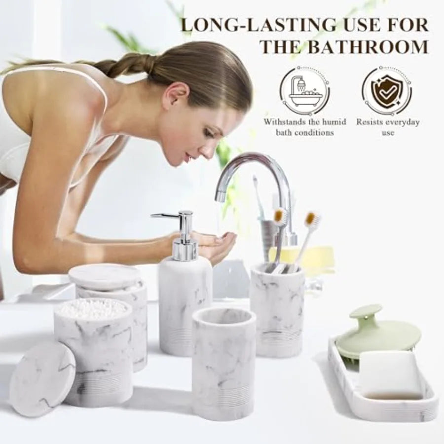 Bamboo Bathroom Accessory Set With Toothbrush Holder Soap Dispenser Tumbler