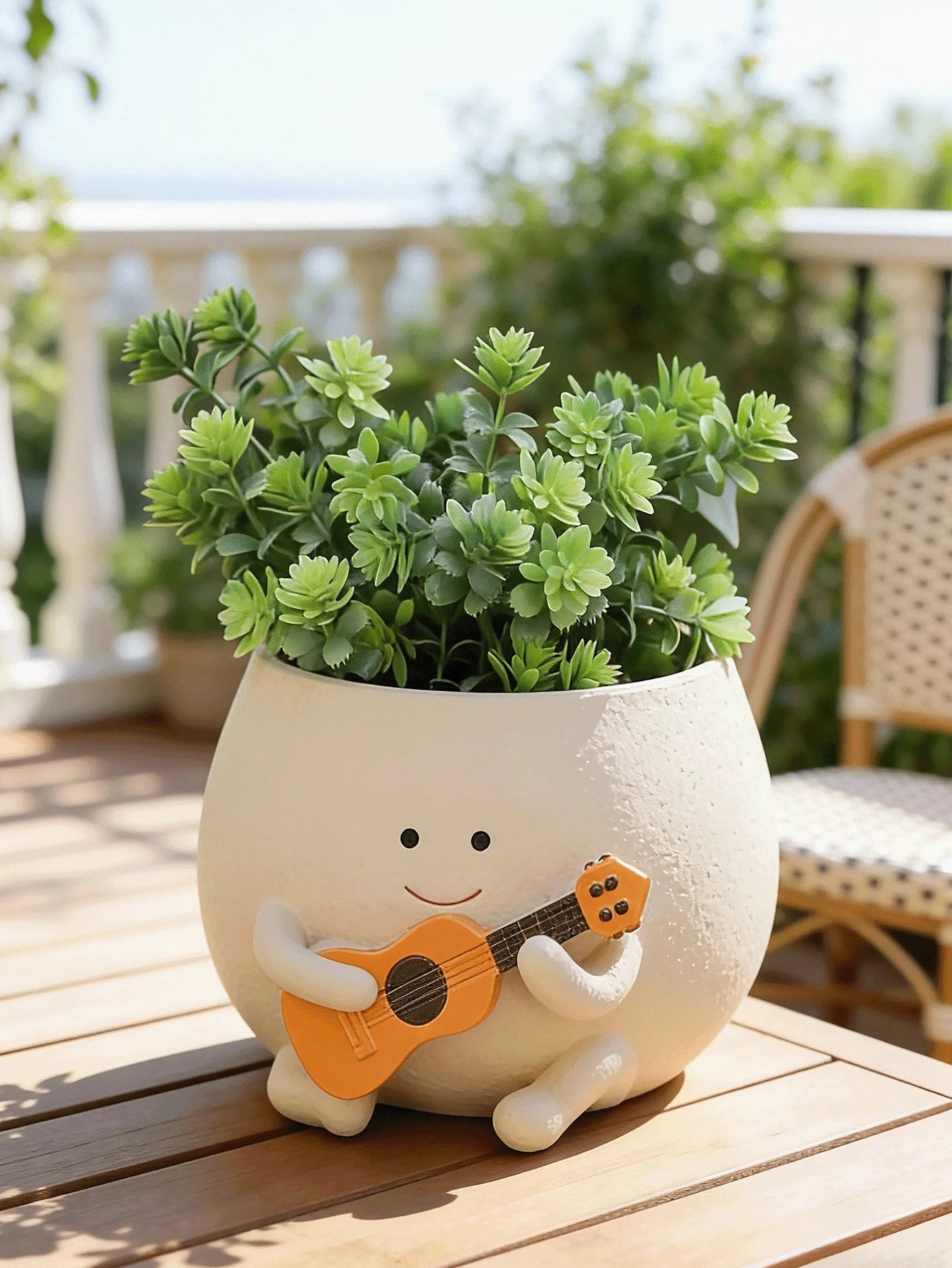 Smiling Face Guitar Planter With Drainage Hole For Indoor Succulents