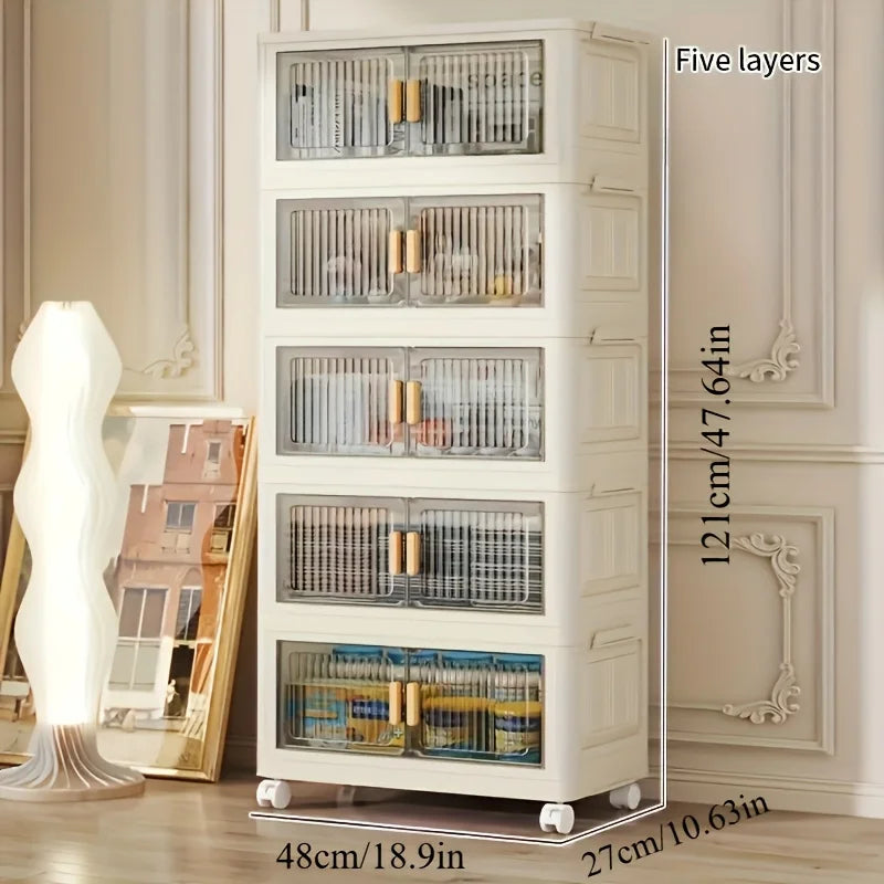 Stackable Storage Cabinet With Doors And Wheels For Practical Organization
