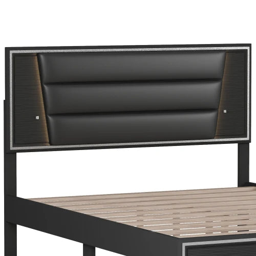 3 Piece Bedroom Set Upholstered Bed With Nightstands Dresser Led