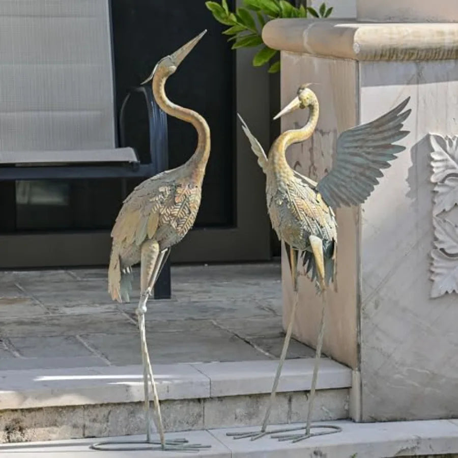 SHXI Garden Cranes Statues Set Of 2 Waterproof Metal Herons