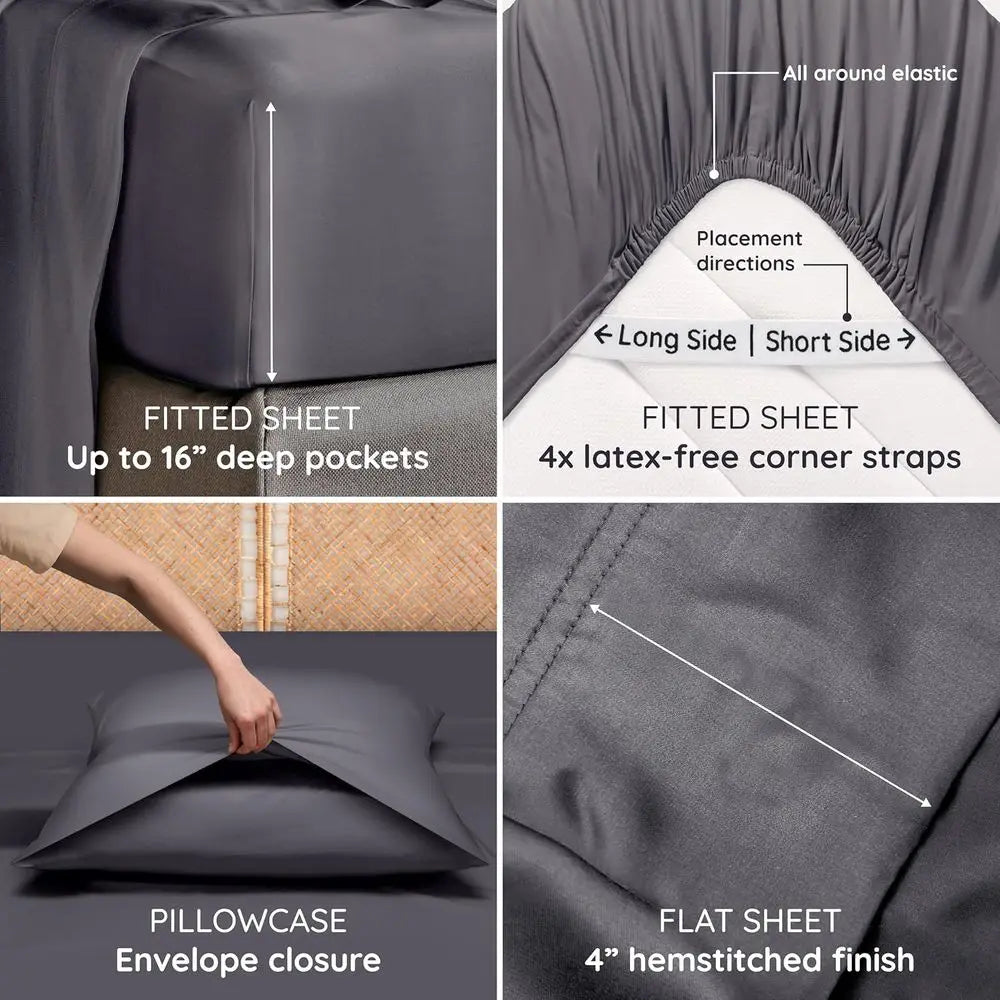 Bamboo Viscose Cooling Sheets Set 4-Piece For Comfortable Sleep
