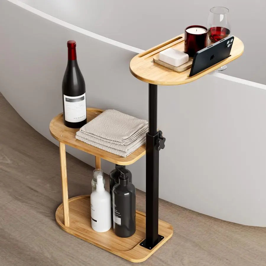 Freestanding Bamboo Bath Tub Tray Table Caddy Bathroom Organizer