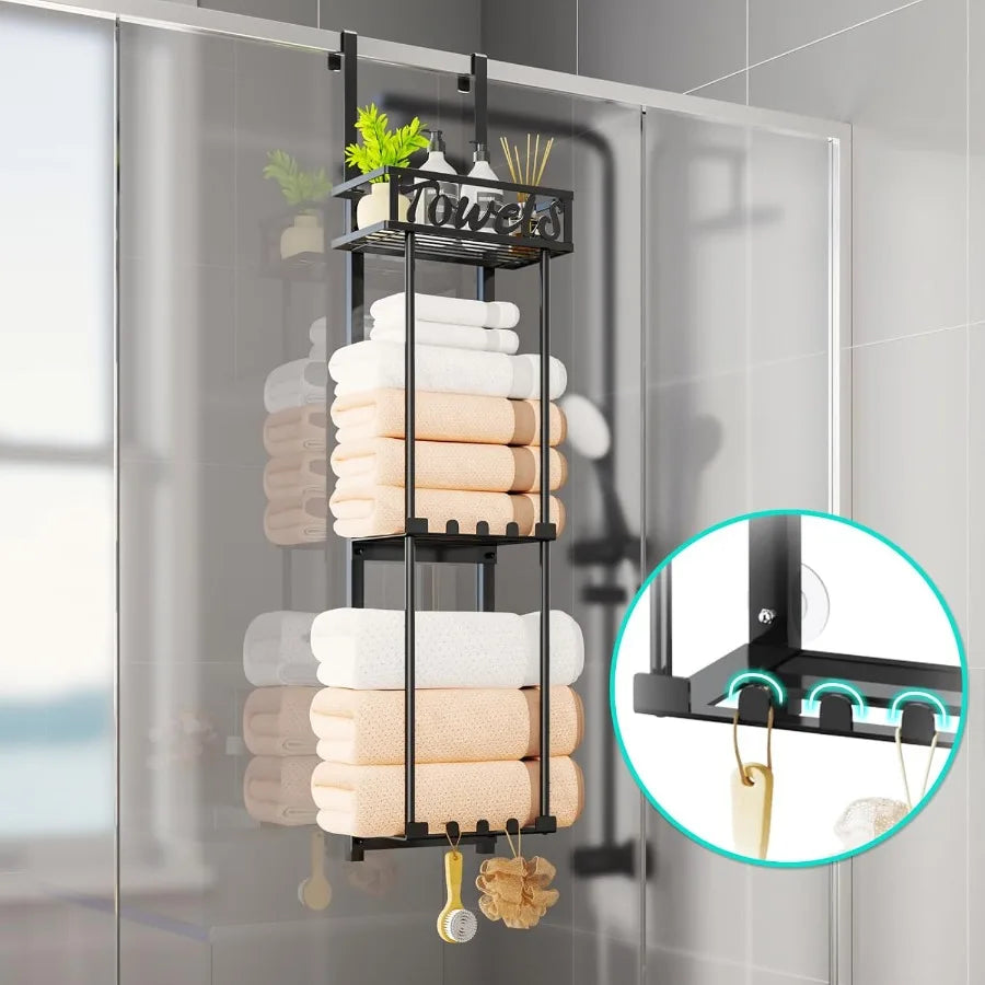 XIUWO 3 Tier Towel Rack Over Door Wall Mount Organizer