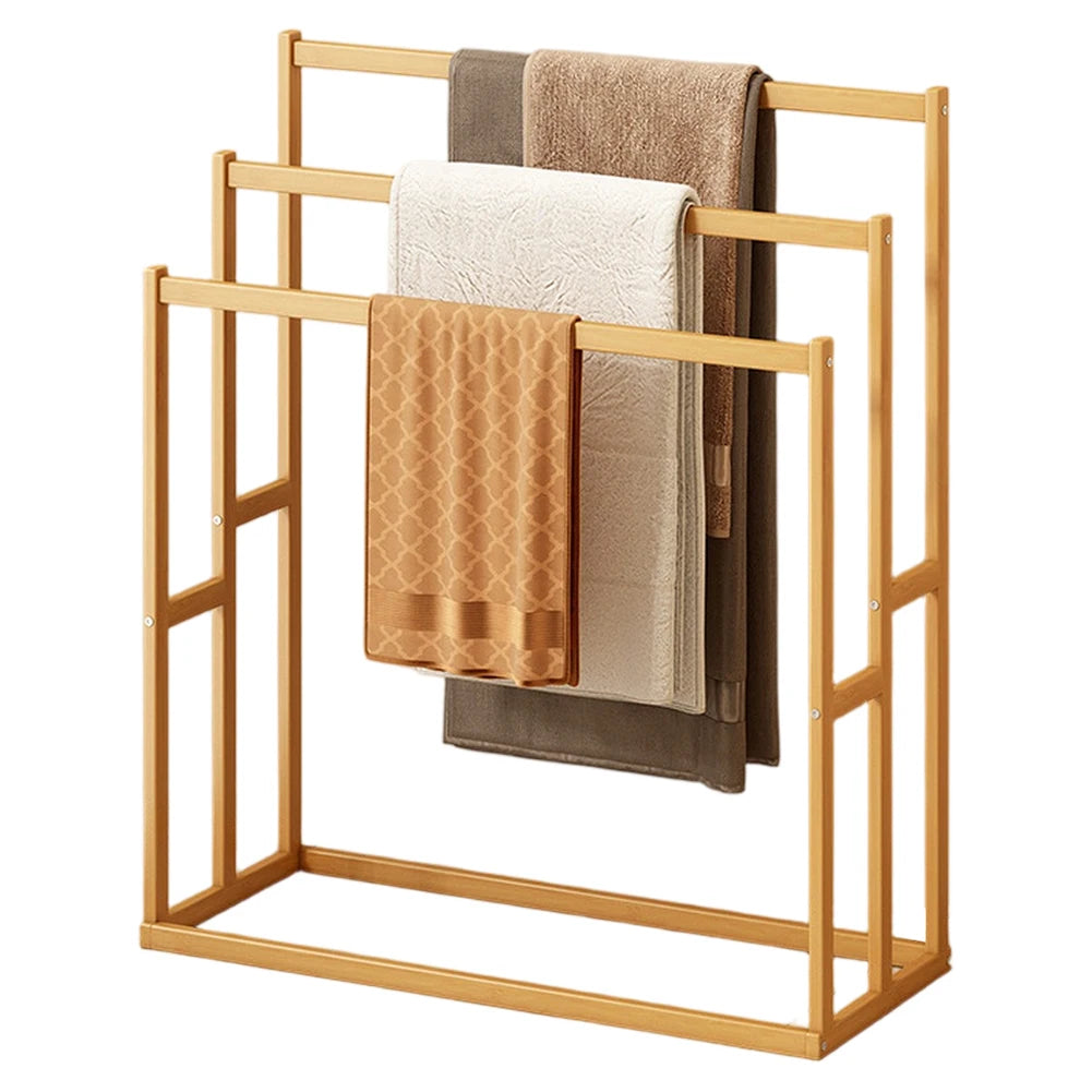 Shunmaii Wood Vertical Towel Rack Three Tier Standing Crossbars