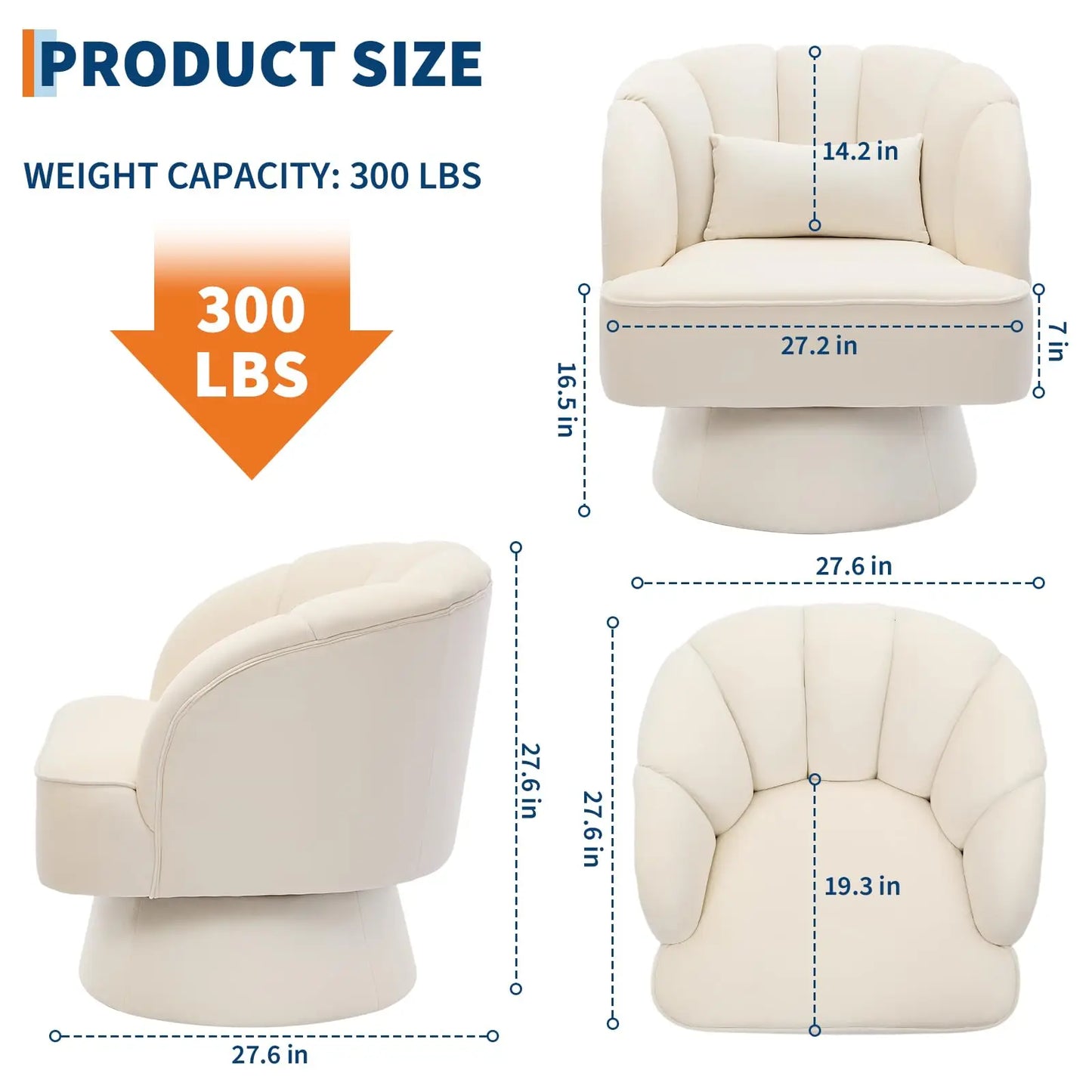 HiMISS Velvet Swivel Barrel Chair With Plush Padding Striped Backrest