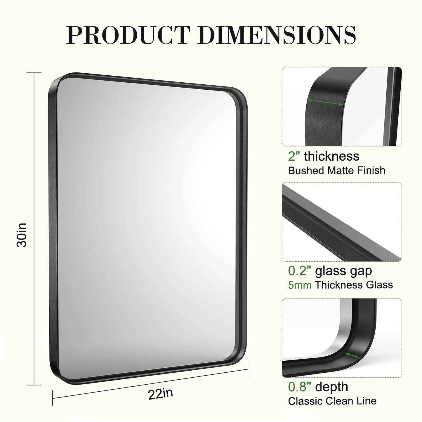 JHK Vanity Framed Mirror For Living Room Matte Metal