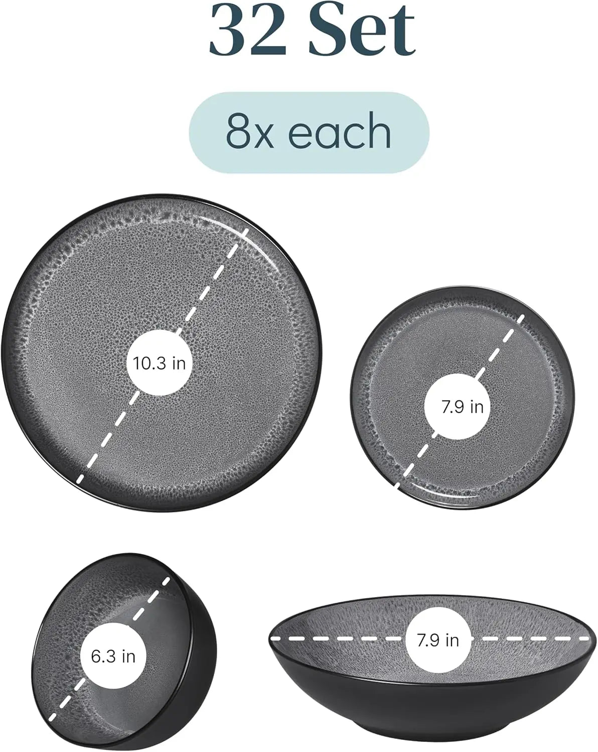 Stoneware Dinnerware Set for Eight, Dishwasher Safe
