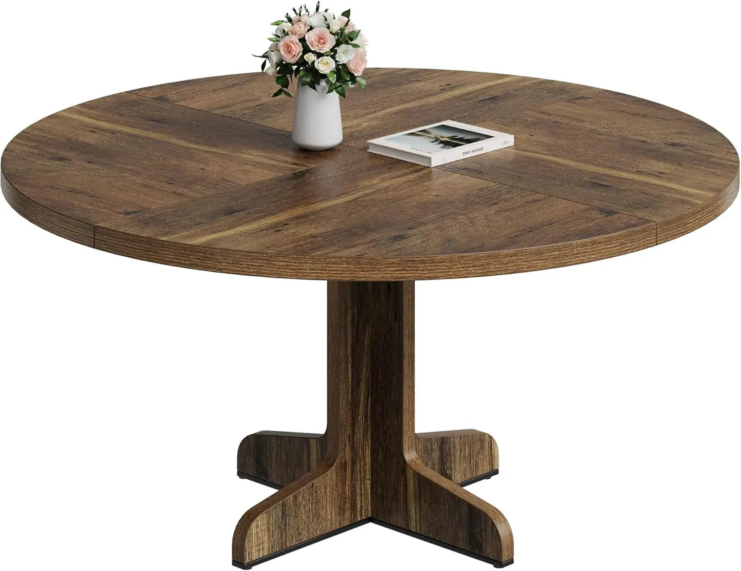 Studyset Farmhouse Round Dining Table With Wood Top And Stable Base