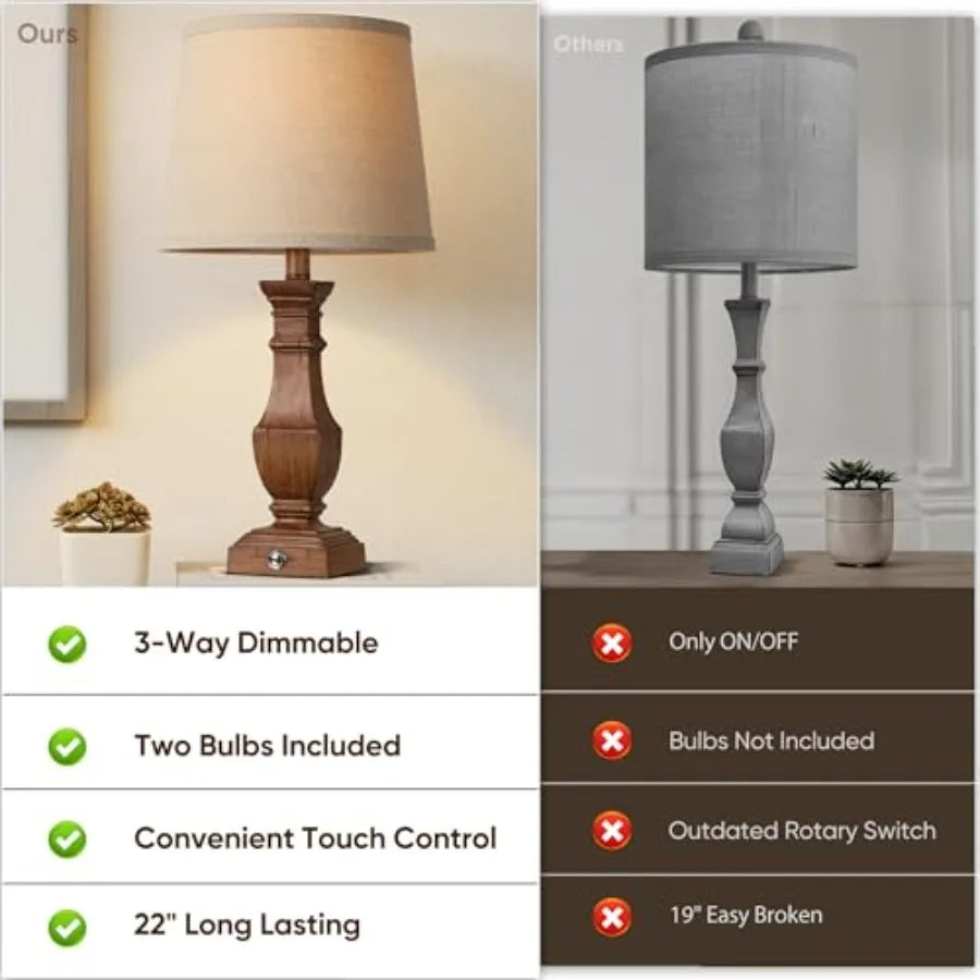 Dimmable Rustic Farmhouse Table Lamps Living Room Set Of 2