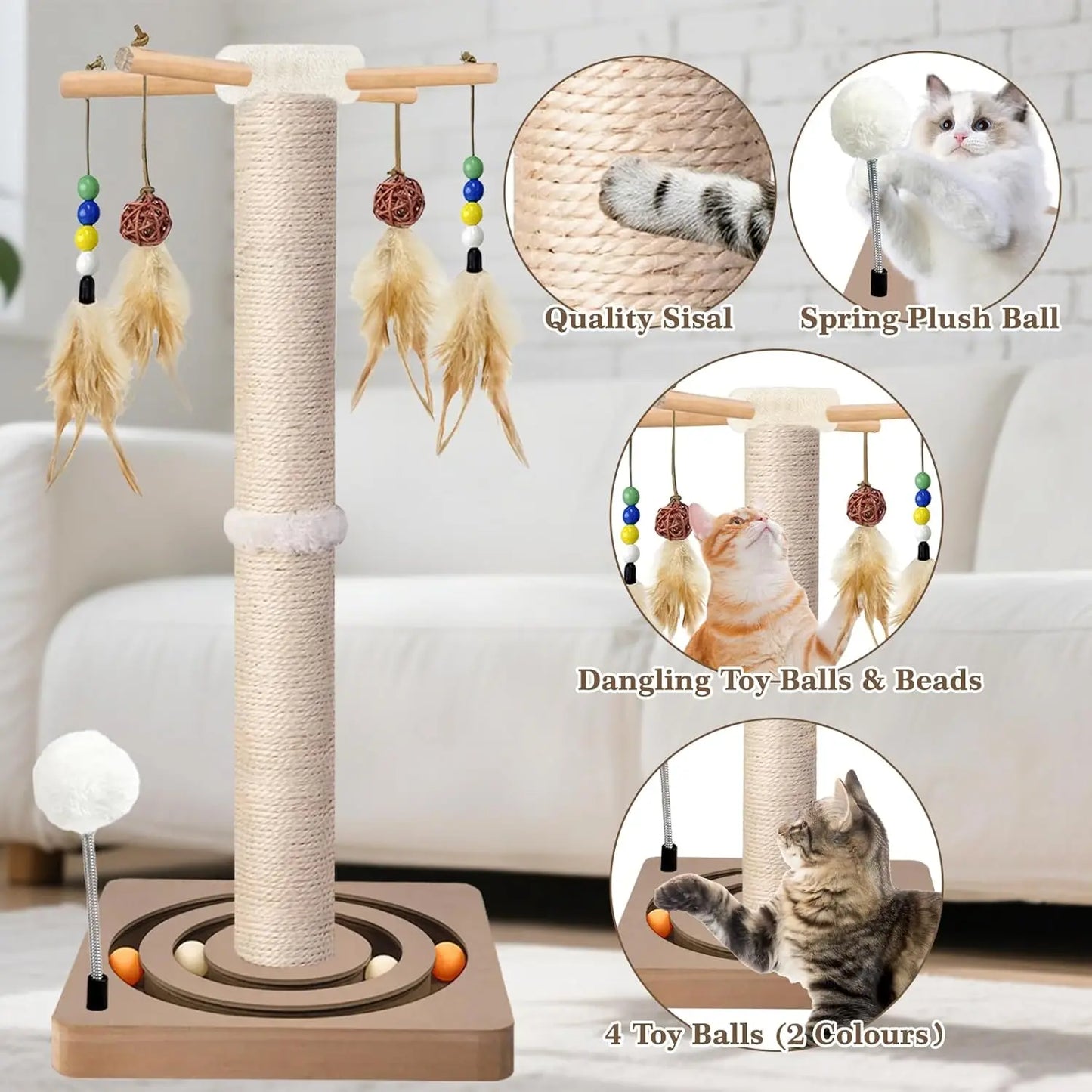 Cat Scratching Post With Sisal and Hanging Toys for Cats