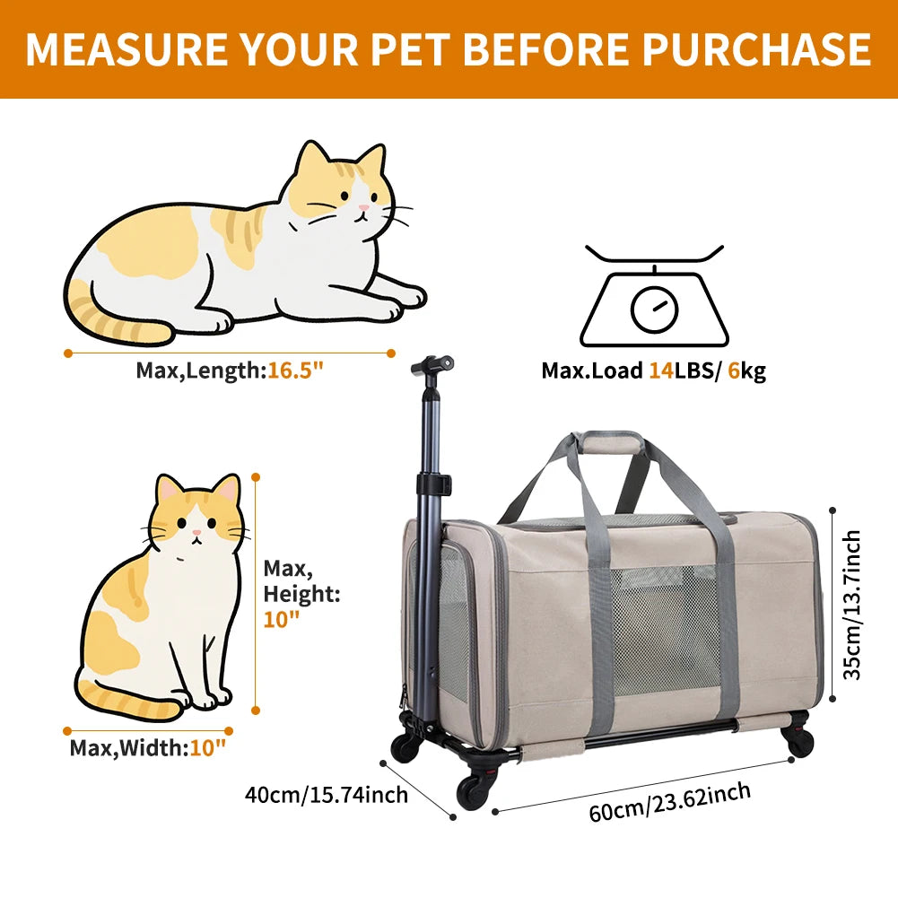 Cat Trolley Carrier With Wheels For Two Cats